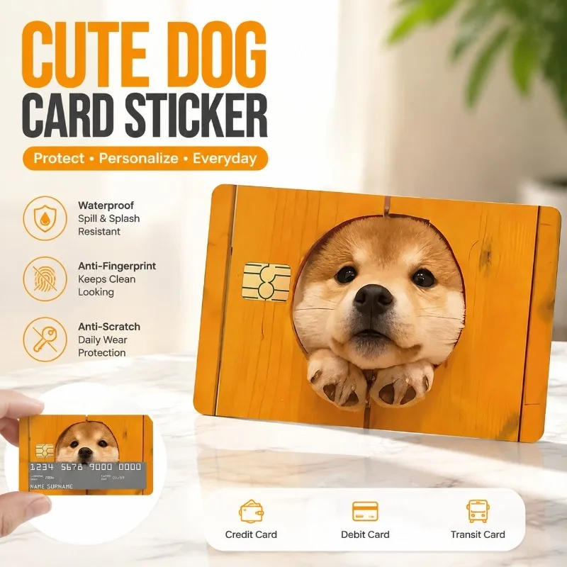 Cute Dog Pattern Credit Card Sticker Waterproof Anti-Scratch Anti-Fingerprint PVC Card Cover Protector for Credit Debit Transit