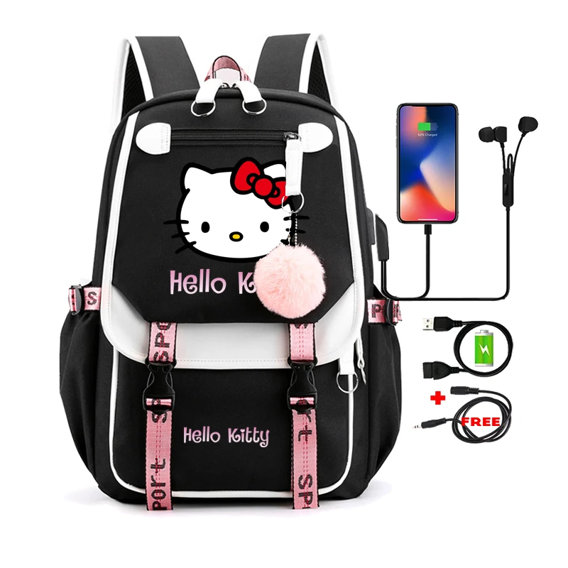 

MINISO Sanrio Hello Kitty Backpack for Girl Anime School Bag for Teenager Student Laptop Back Pack Women Rucksack Anime Backpack