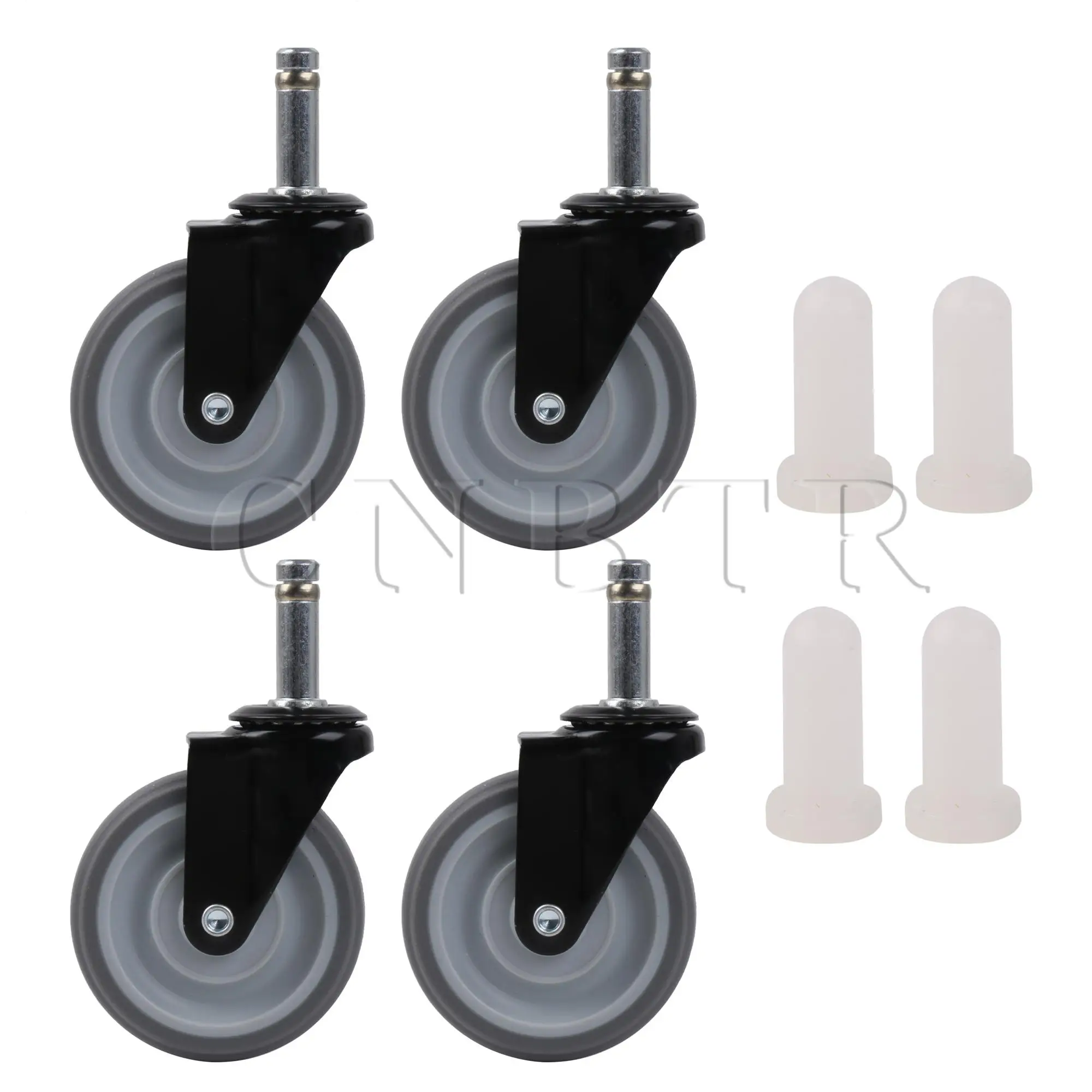 CNBTR 4 Pieces 3Inch Rubber Swivel Stem Caster Wheel 110LBS w/ Nylon Sleeve