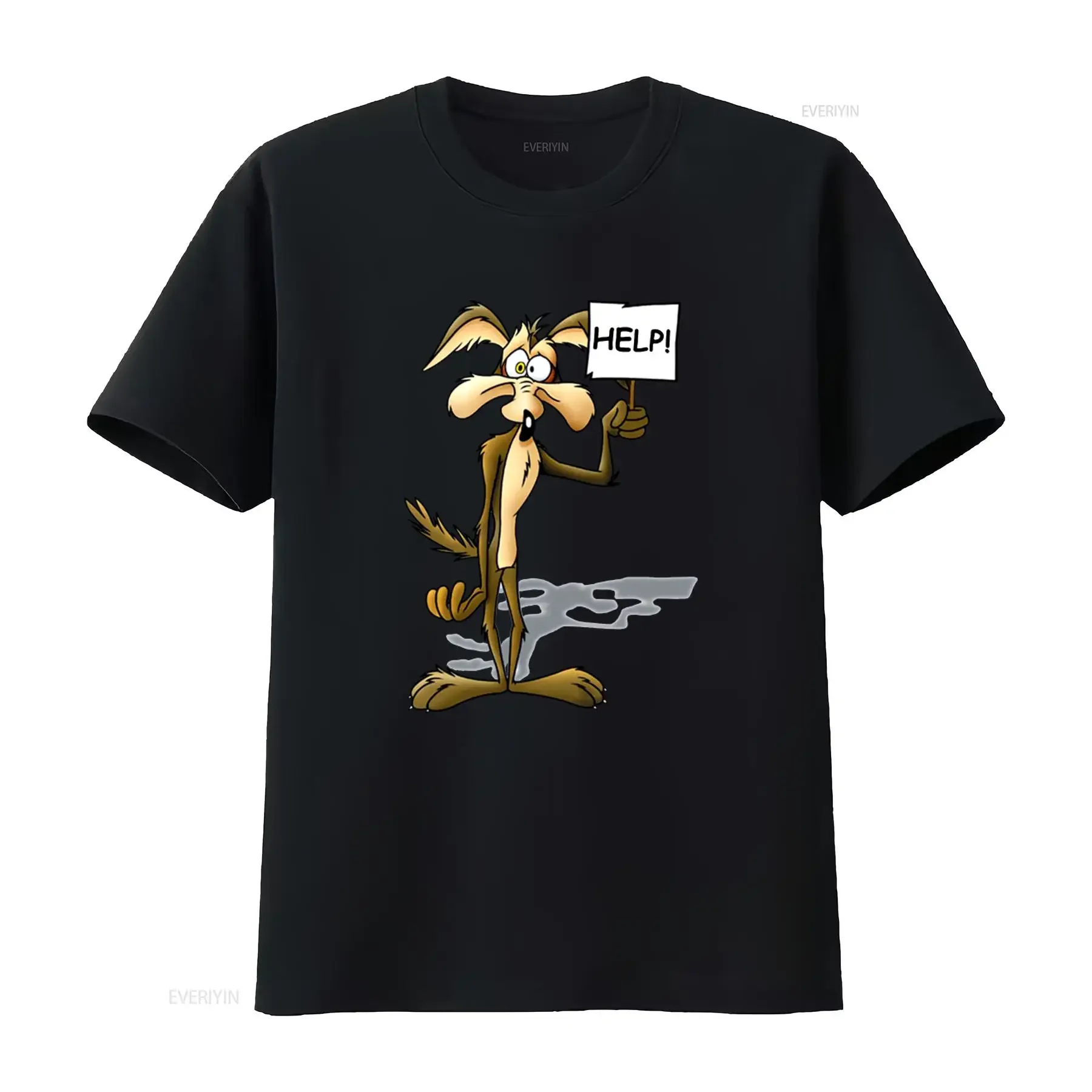 Willy Coyote Road Runner Cartoon-Print-T-Shirt aus weicher Baumwolle, Vintage-Waschung, dehnbar, vielseitig, leicht grafisch, Streetwear