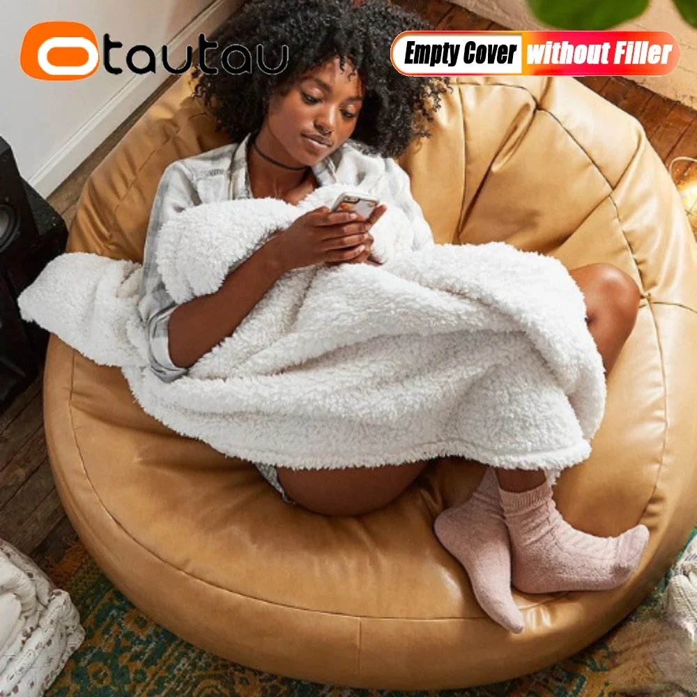 OTAUTAU PU Leather Bean Bag Pouf Cover Without Filler Beanbag Couch What You Bought Is EMPTY POUF COVER SF197