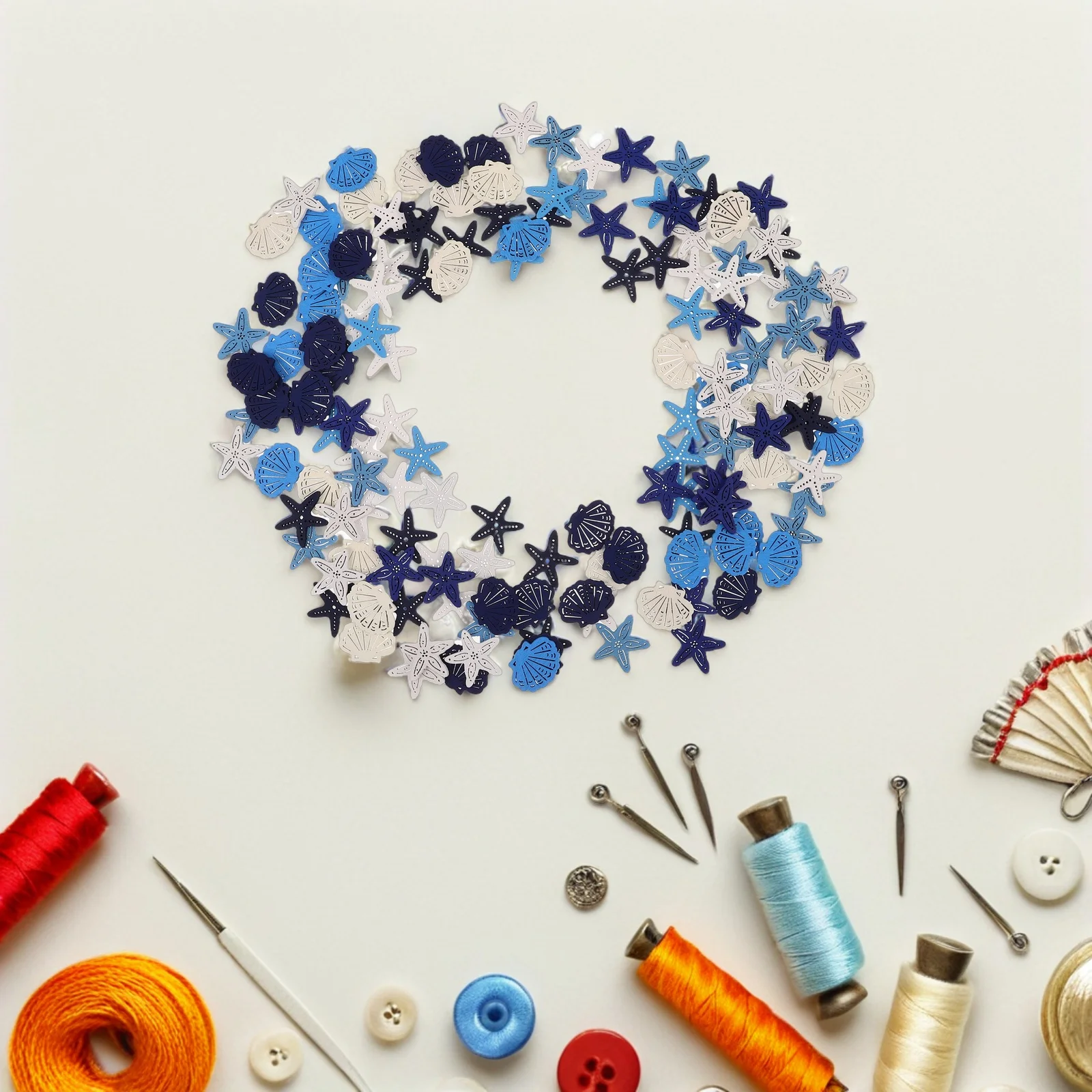 

150pcs Mediterranean Style Wall Decor Ocean Shell Accents Diy Wooden Cutouts For Home Living Room Bedroom Coastal Nautical Decor