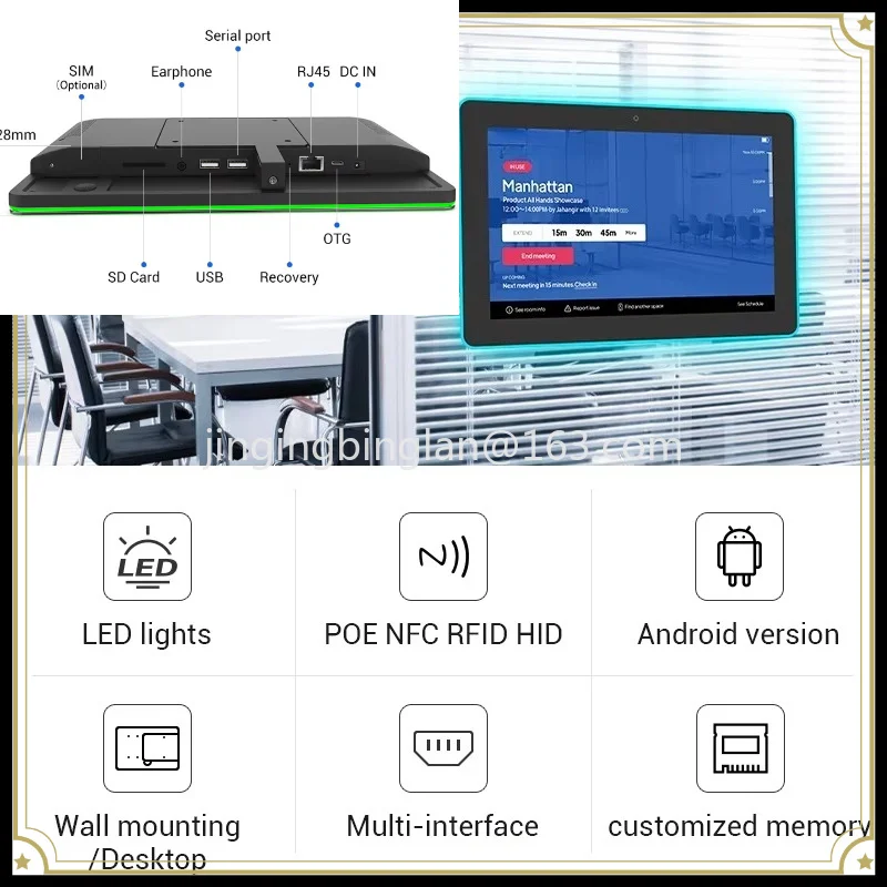 Wall Mounted 10.1 Touch Screen NFC RFID RK3566 Android 11 Light Emitting Diode Bar Display Conference Room Tablet