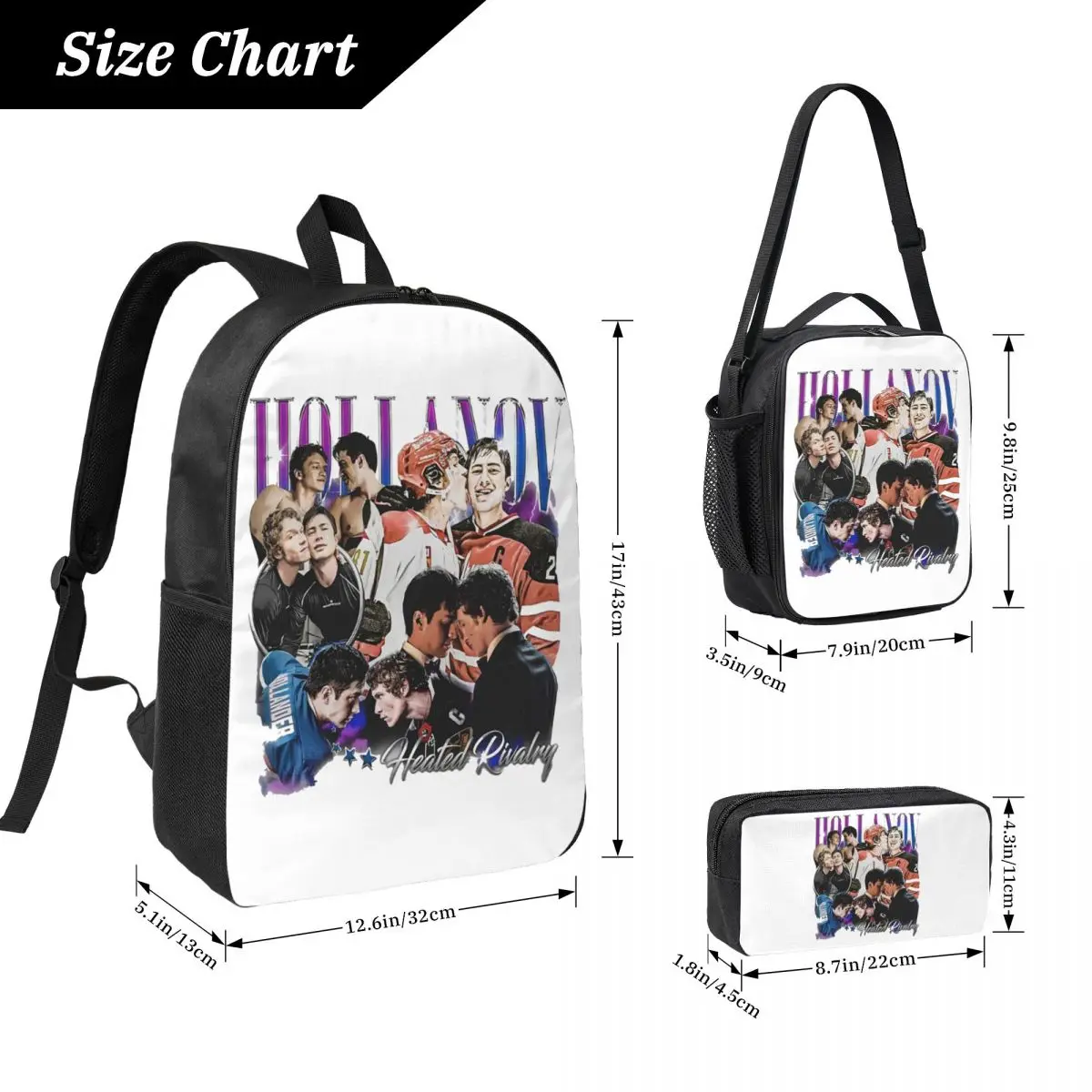 Heated Rivalry Hudson Williams Connor Storrie Backpack BookBag School Bag Shoulder Bags 3ps Insulated Lunch Bag Pencil Case