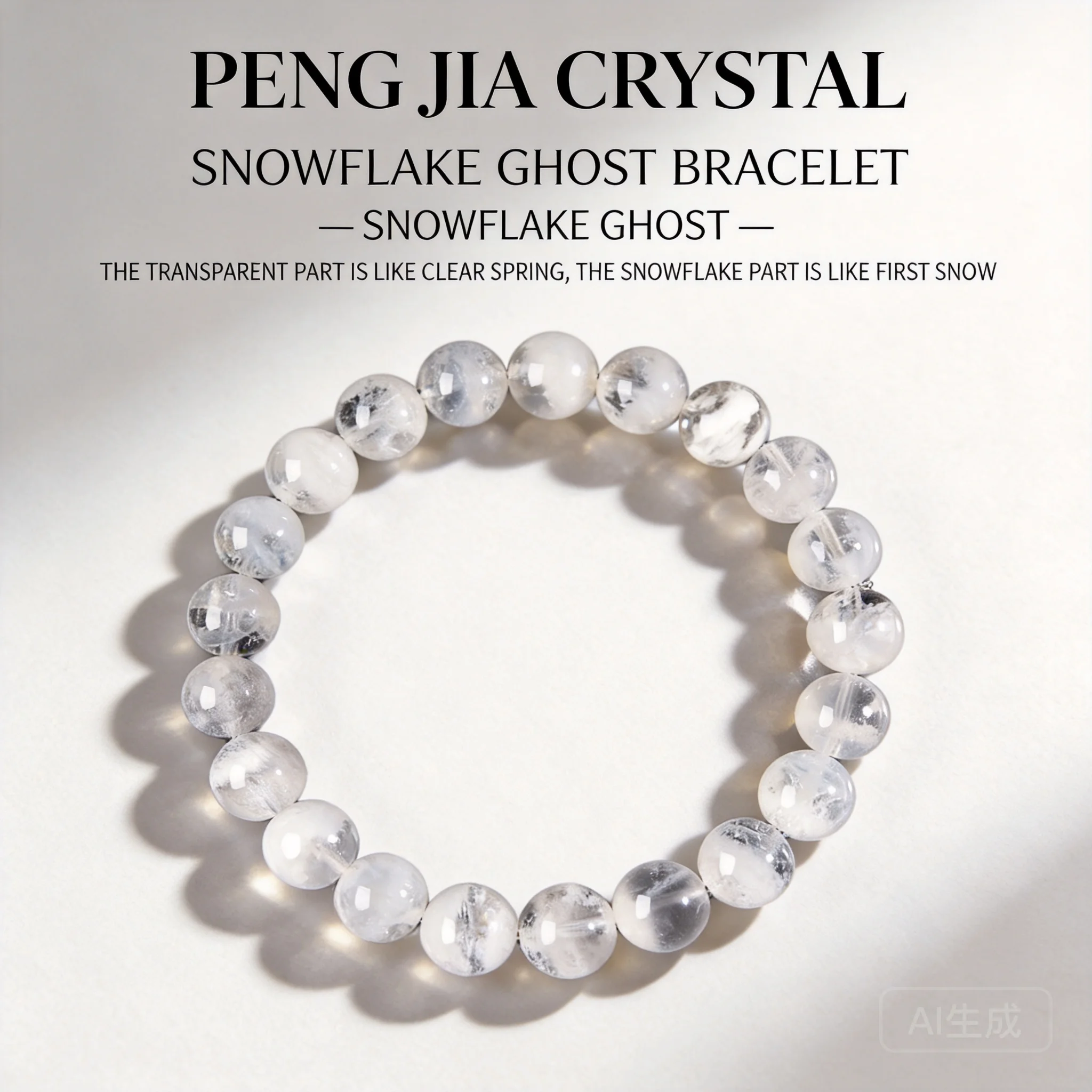 Snqp Chinese Style Lucky Good Fortune Natural White Pink Snowflake Ghost Quartz Bracelet Wealth Attracting Crystal Jewelry For