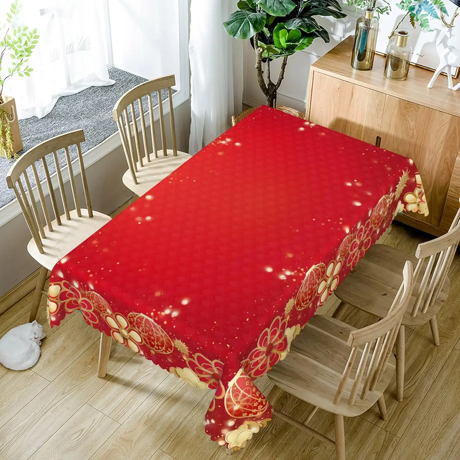 Chinese Lunar New Year Waterproof Tablecloth Table Decor Reusable Spring Festival Kitchen Dining Tablecloth New Year Decor