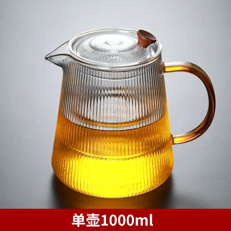 Premium Teapot Thick Heat Resistant Glass with Striped Design for Tea Brewing
