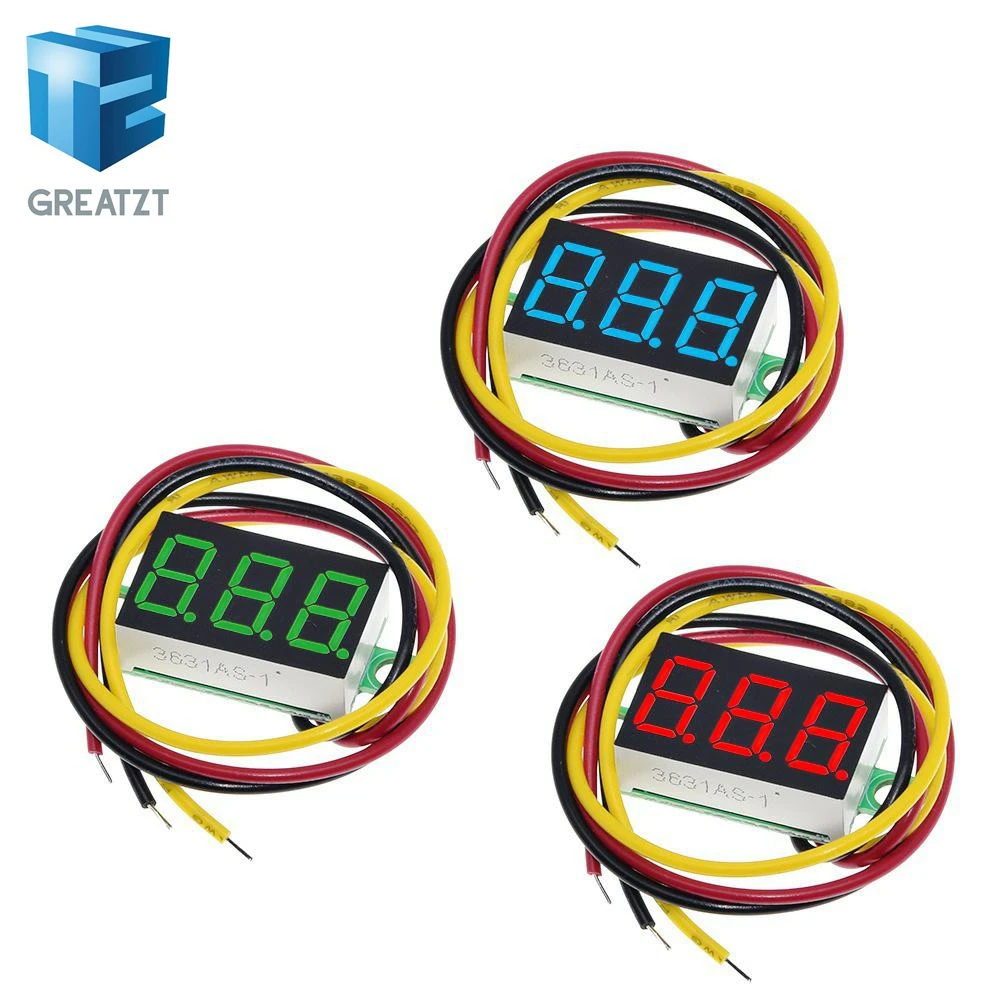 0.36 inch Red Blue Green Digital LED Mini Display Module DC0-100V Voltmeter Voltage Tester Panel Meter Gauge for Motorcycle Car