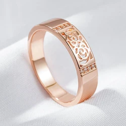 Wbmqda Classic 585 Rose Gold Color Glossy Hollow Finger Ring For Women With White Natural Zircon High Quality Daily Jewelry