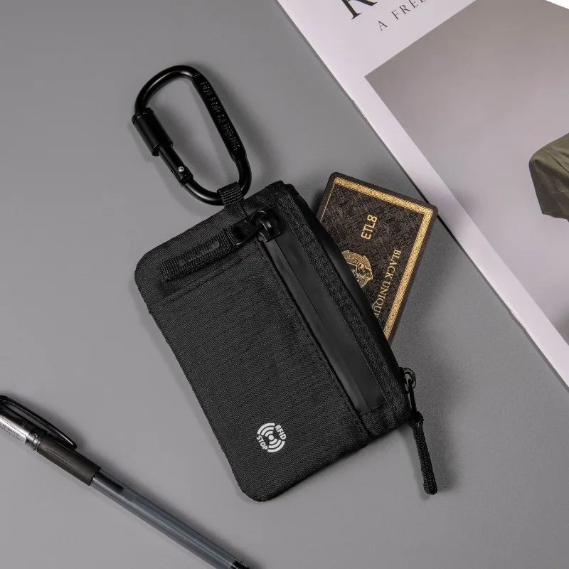 حامل بطاقة الائتمان الرجال محافظ فاخرة النايلون سليم المحفظة سستة مفتاح بطاقة حالة الذكور التكتيكية محفظة محفظة نسائية للعملات المعدنية مع حلقة تسلق #4