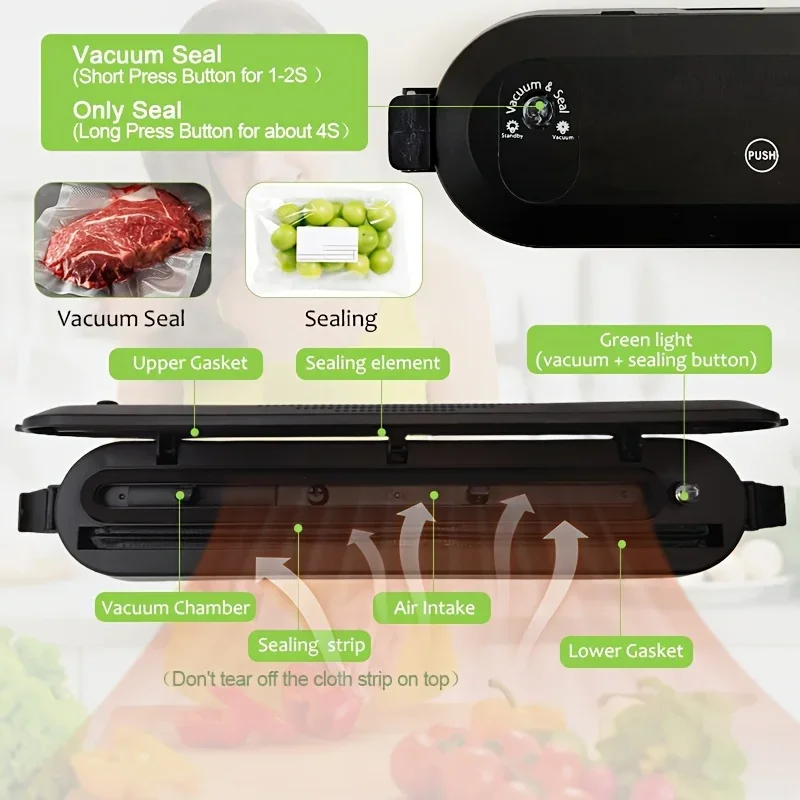 Eletric Vacuum Sealer Machine With 10PCS Food Packing Vinyl Storage Bags Vacuum For Sealing Degasser Home And Kitchen Supplies