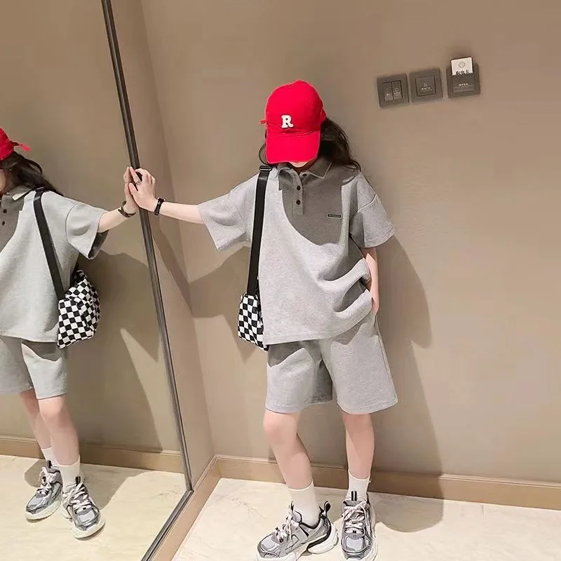 بدلة ترفيه للأطفال بأكمام قصيرة من قطعتين ، ملابس رياضية صيفية ، ملابس غير رسمية ، ملابس فتيات كورية ، جديدة #2