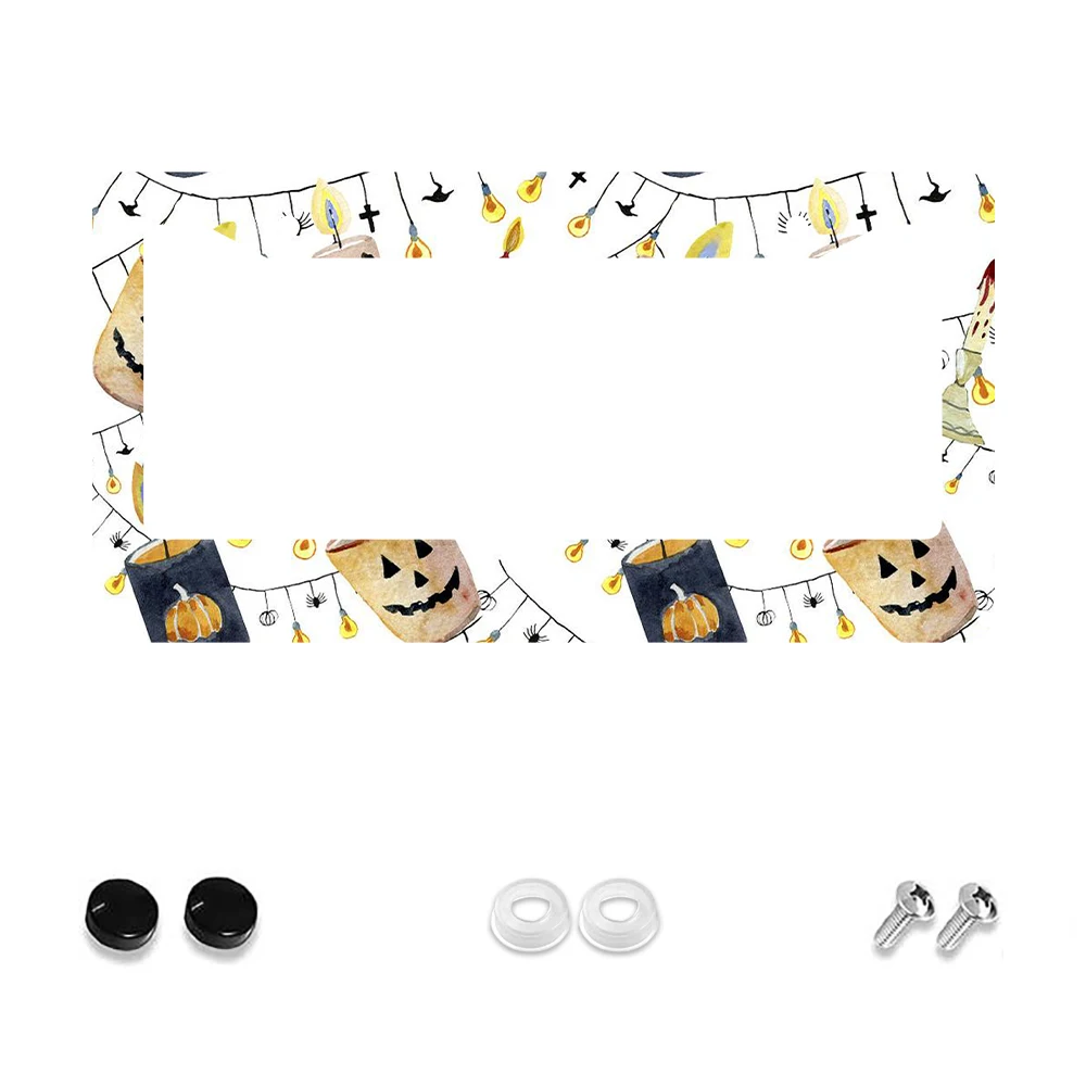 

1pc Halloween Pumpkin and Spider Design 2-Hole License Plate Frame, Orange and Black Color, Aluminum Material, 6x12 Inches, wit
