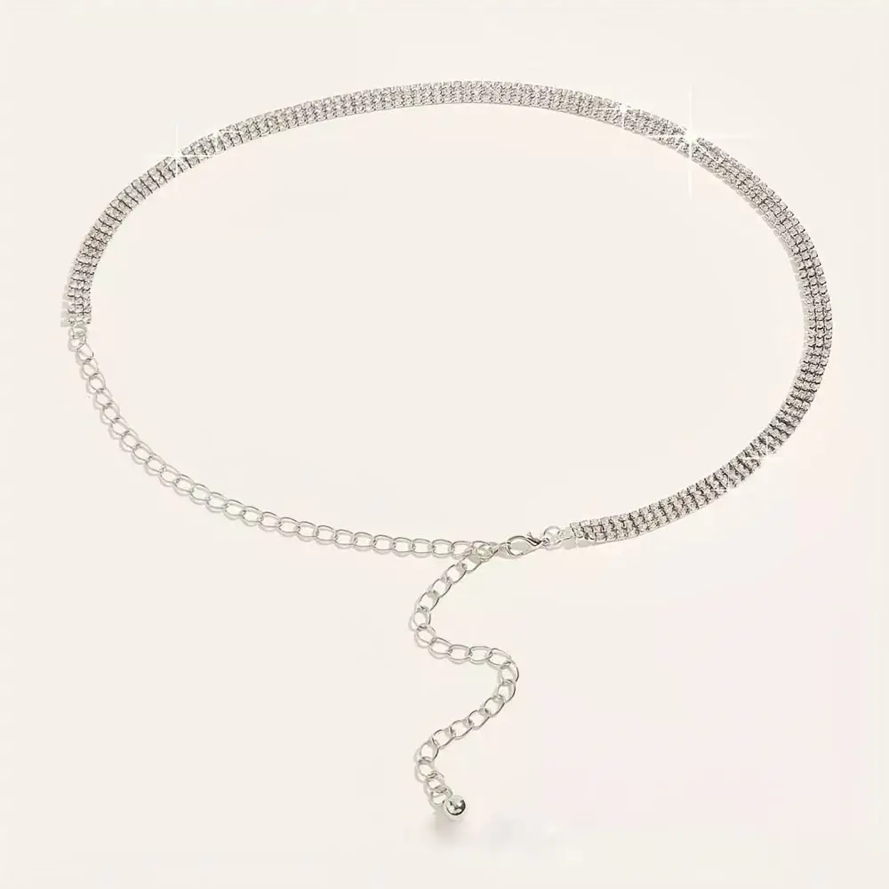 Sparkling Rhinestone Waist Chain Adjustable Elegant Elegant Waist Chain Rhinestone Decor Lightweight Adjustable Belt Dresses