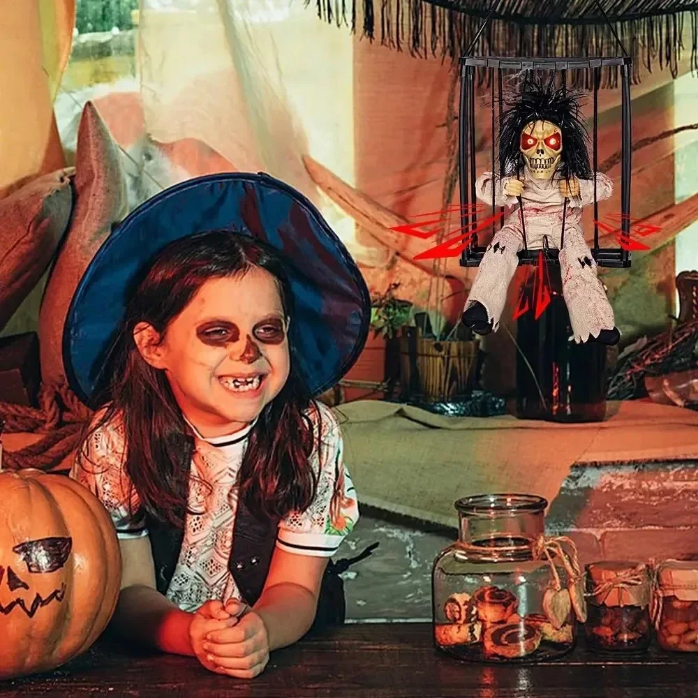 Halloween Decoration Prisoner Ghost In Cage Scary Skull Prop Electric Skeleton Toy Glowing Eye Sound Doll Hangable Talking Ghost - Image 4