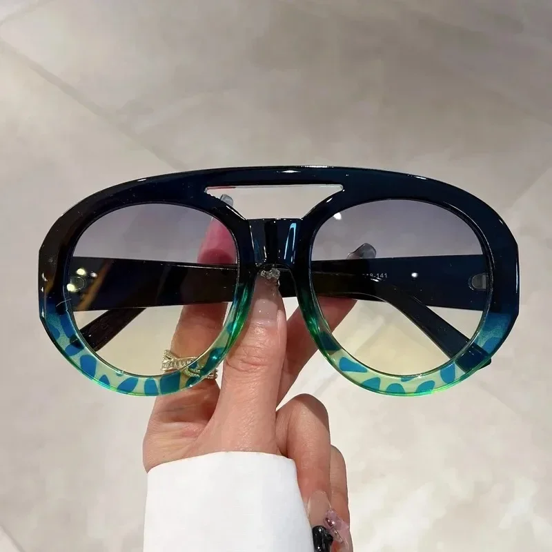 New Oversized Round Sunglasses Fashion Double Bridge Gradient Candy Color Women Shades Eyewear Trendy UV400 Sun Glasses