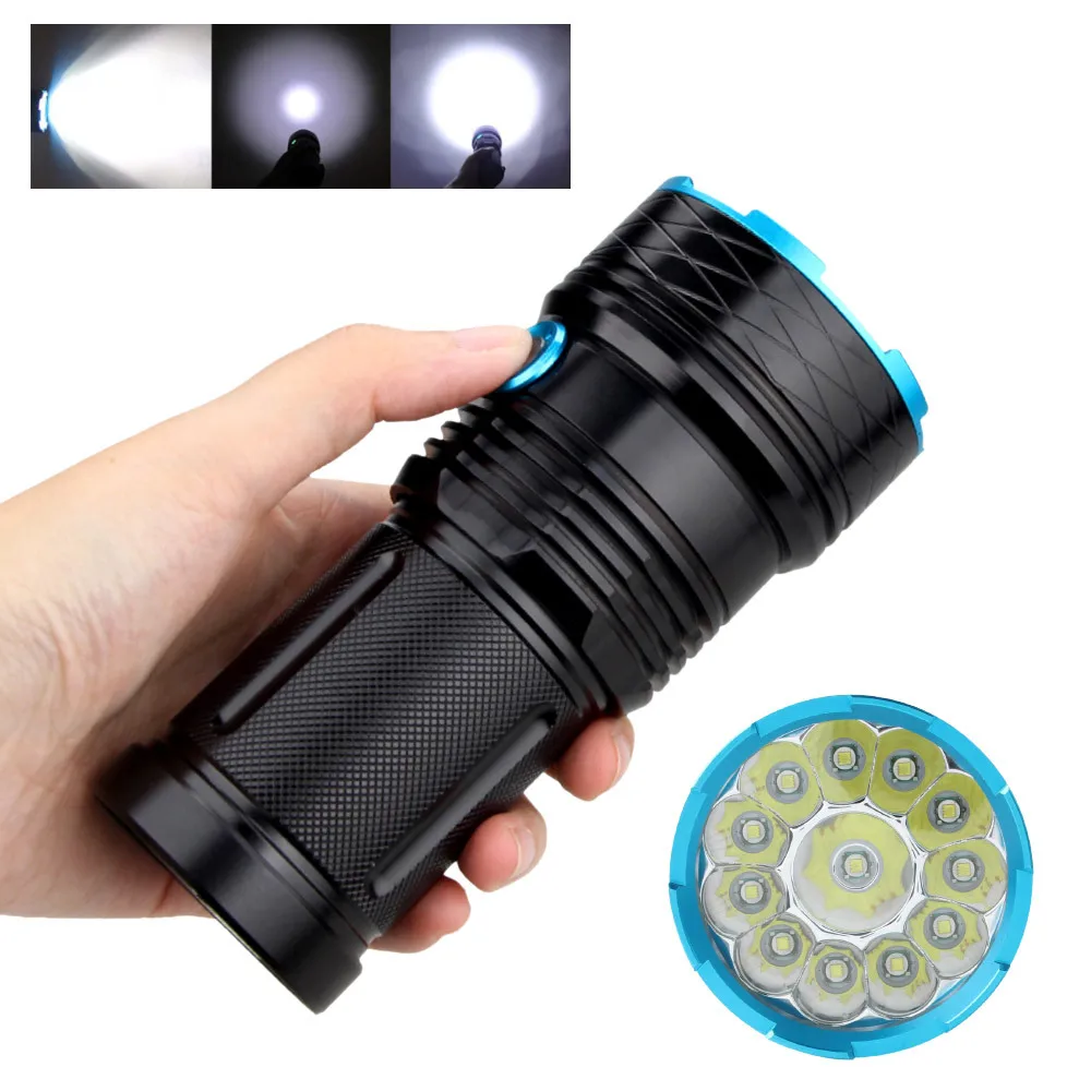 8000 lumens Super Bright 3 Modes Tactical flashlamp 12xT6 LED Flashlight Hunting Torch + 4 x18650 battery + Charger