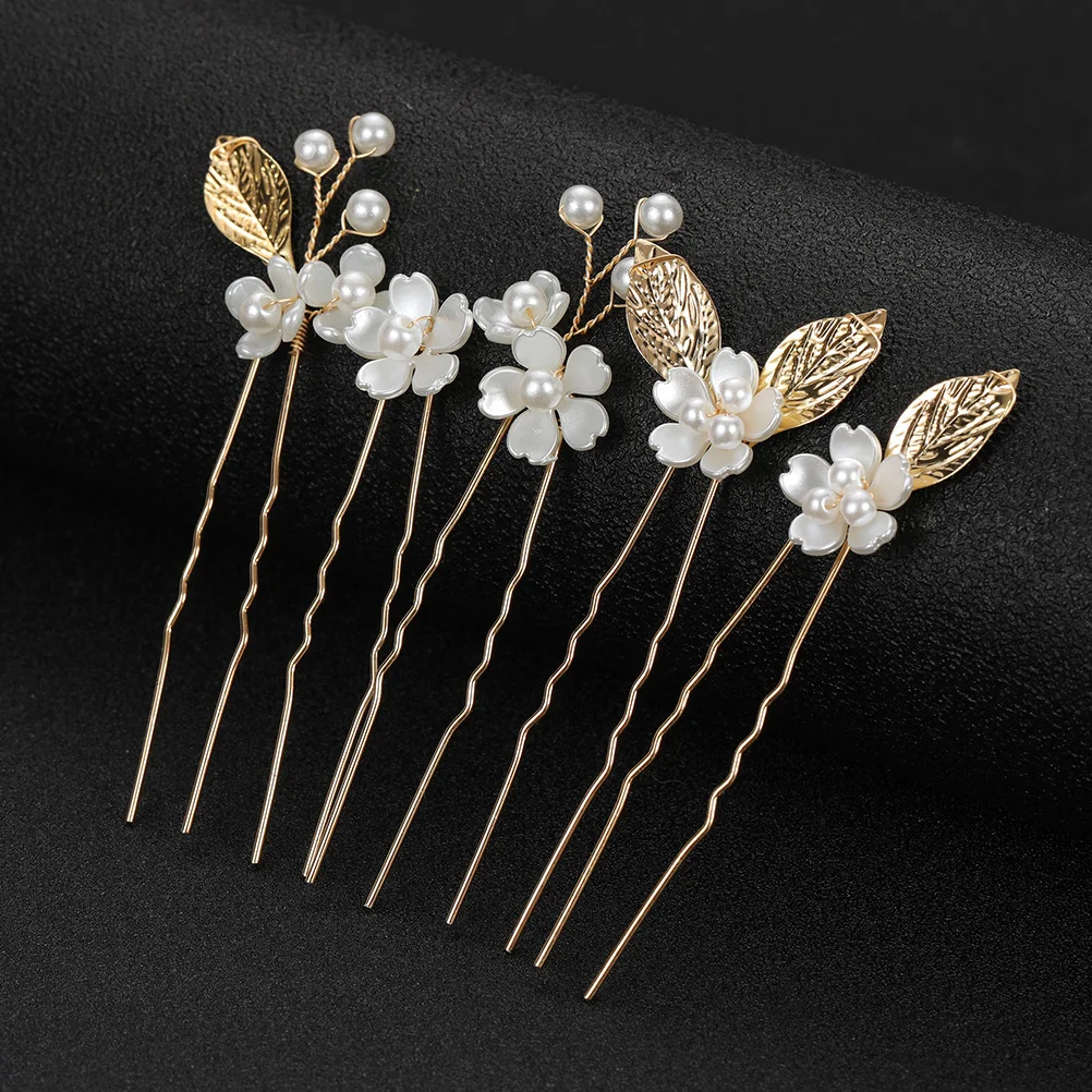 

5pcs Leaf Clover Wedding Pearls Hair Fork Hairpins U Shape Wedding Pearls Zinc Alloy Bridal Decorations Elegant Hair