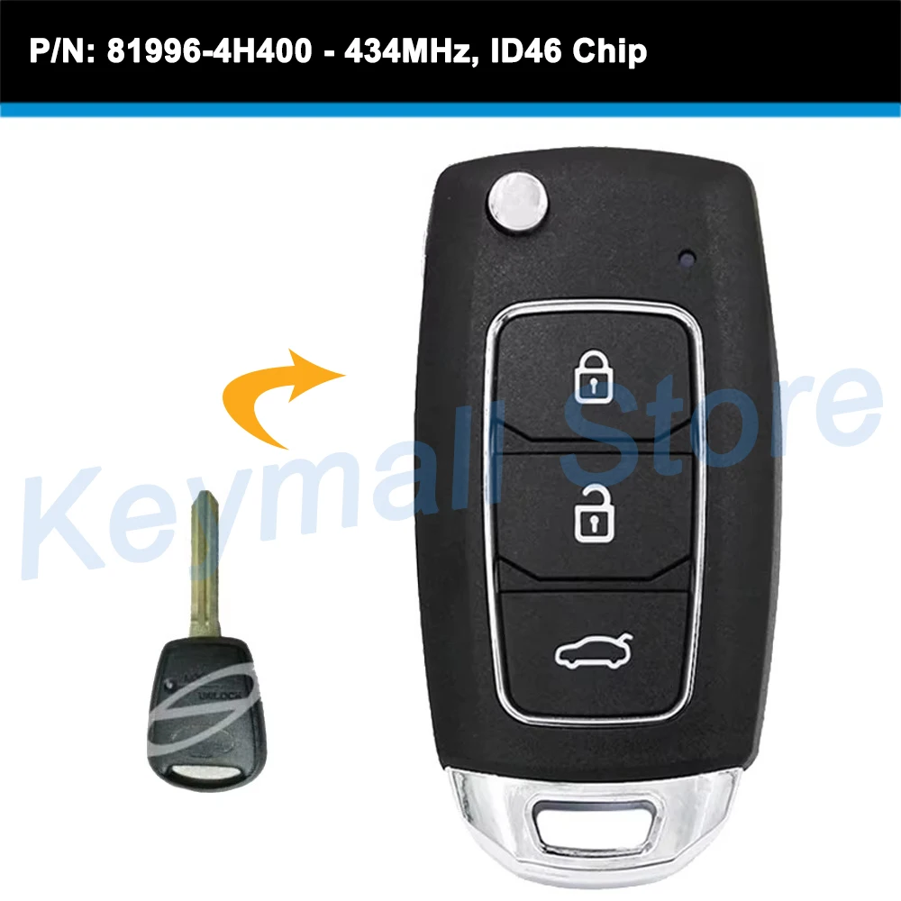 KEYECU Upgraded Flip Remote Car Key Fob 434MHz ID46 Chip for