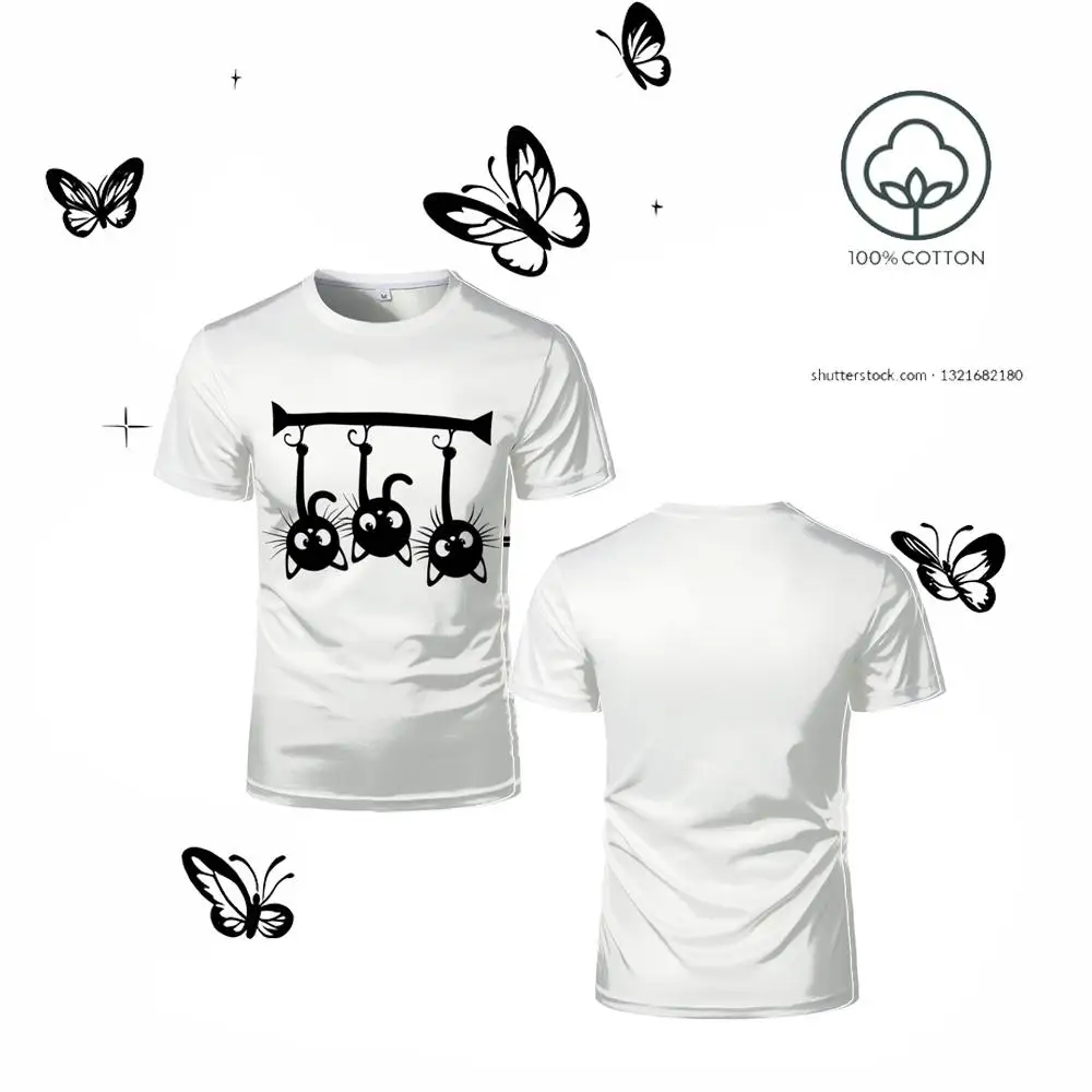 

Summer Funny Cartoon Black Cat Graphic T-shirt For Children 2025 New Style 100% Cotton Cat Lovers High-quality Print Tops