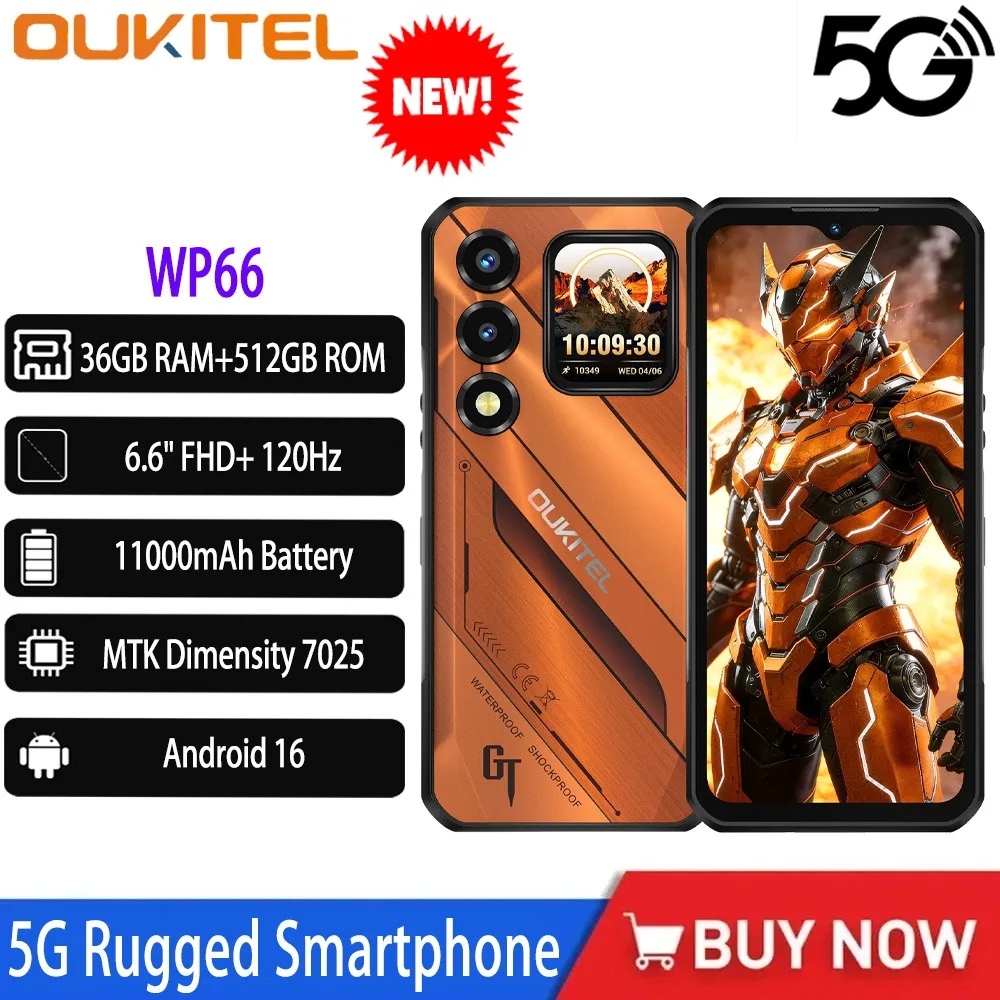 OUKITEL WP66 11000 мАч 5G Защищенный смартфон Dimensity 7025 Octa-core 36 ГБ+512 ГБ 6.6