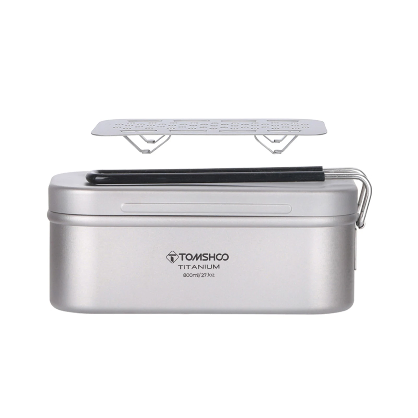 TOMSHOO Lunch Box 800ML Titanium Lunch Food Container Tin Box with Steaming Rack for Outdoor Camping Hiking BBQ Picnics School