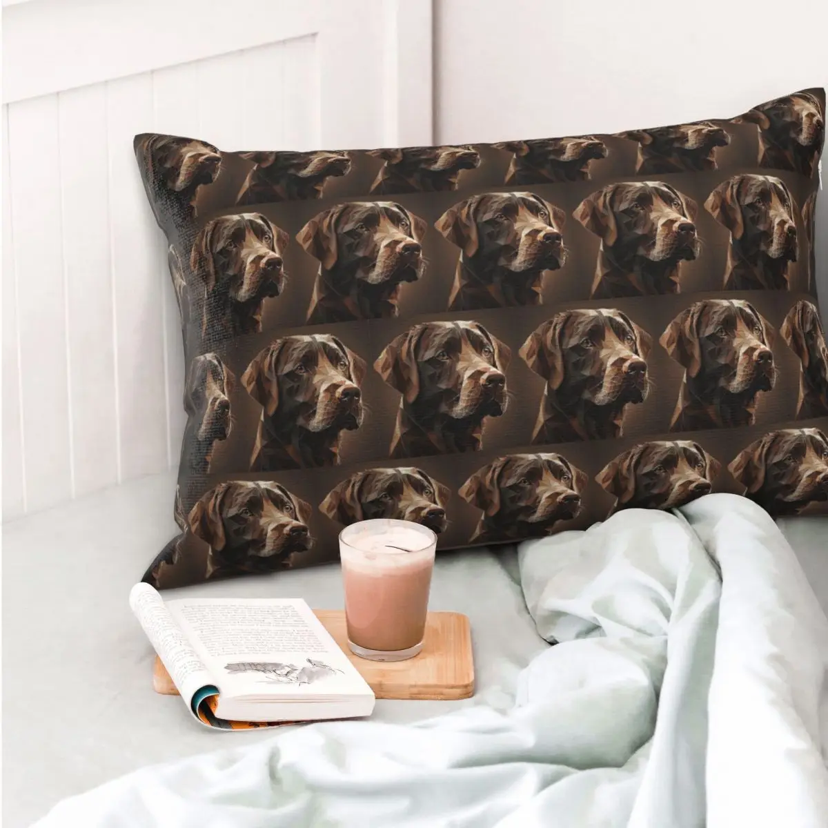 Funda de almohada rectangular con ilustraciones geométricas Choco A Chocolate Labrador, decoración para dormitorio, cama, almohada cómoda para el hogar