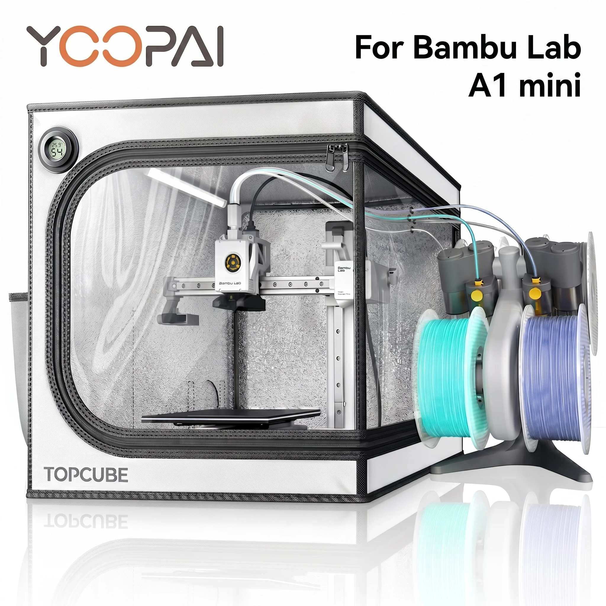 YOOPAI 3D-Drucker-Gehäuse für Bambu Lab A1/A1 Mini Combo LED-Licht Wasserdicht Geräuschreduzierend Konstante Temperatur