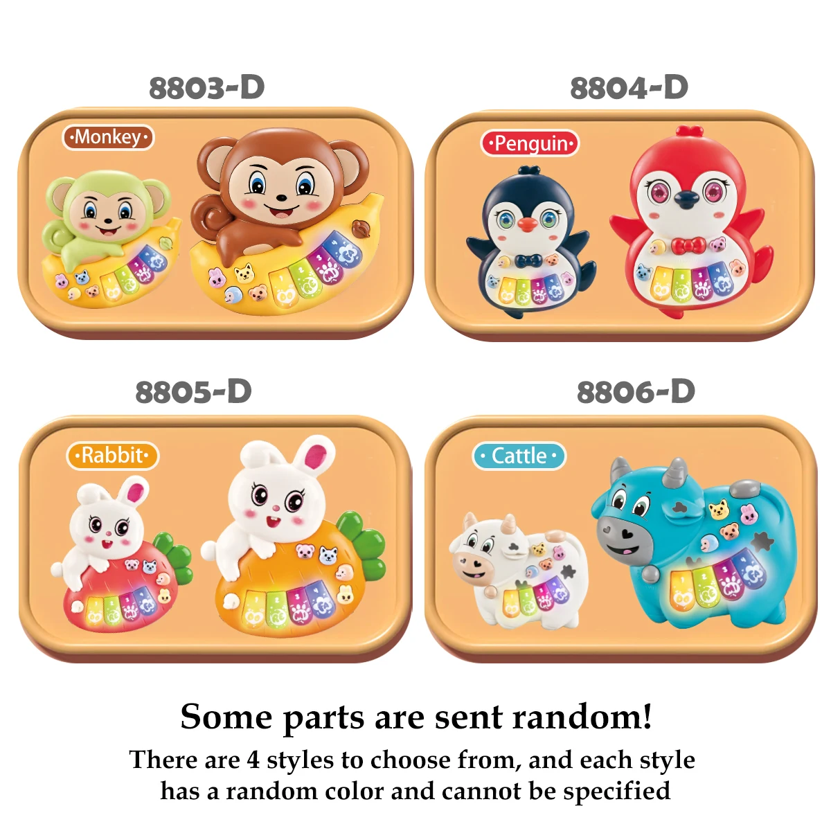 Baby Piano Toys, Animal Music Keyboard with Light Early Learning Educational Rabbit Monkey Penguin and Cow Colors Random Gifts
