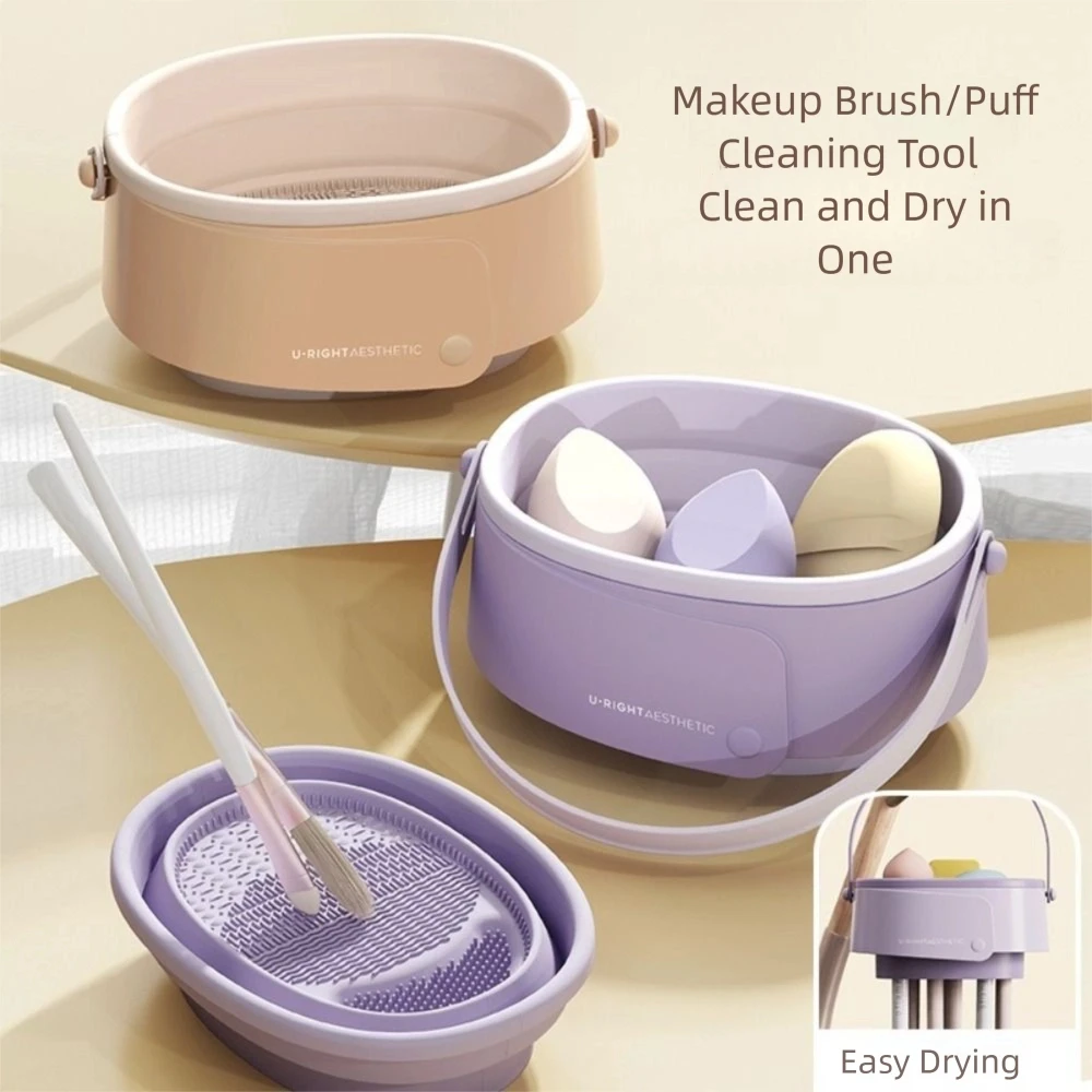 

3 in 1 Makeup Brush Washing Bowl Silicone with Storage Stand Beauty Egg Cleaning Box Foldable Multifunction Powder Puff Washer