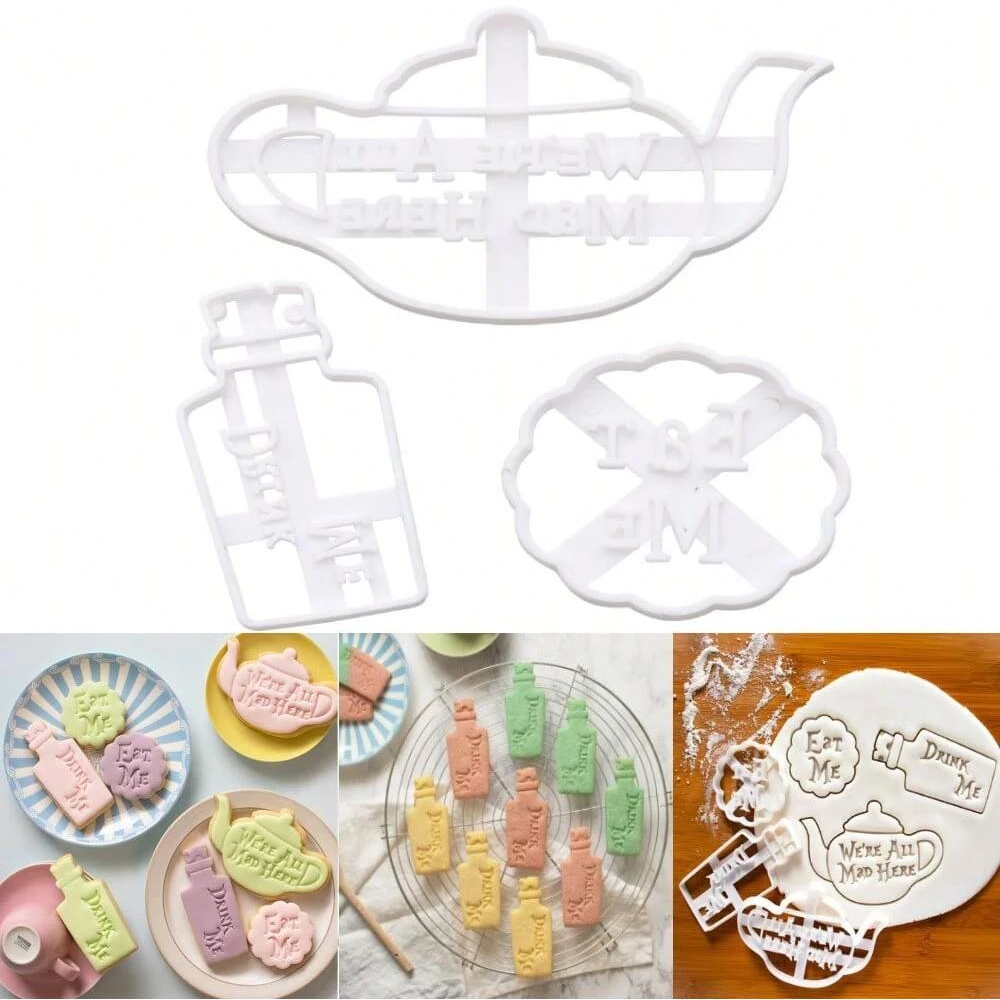 Eat Me Cake Cutter Alice in Wonderland Crazy Teapot Drink Me Treat Dessert Quotes Mad Clay Cutter Eat Kitchen Cookie Cake Tools