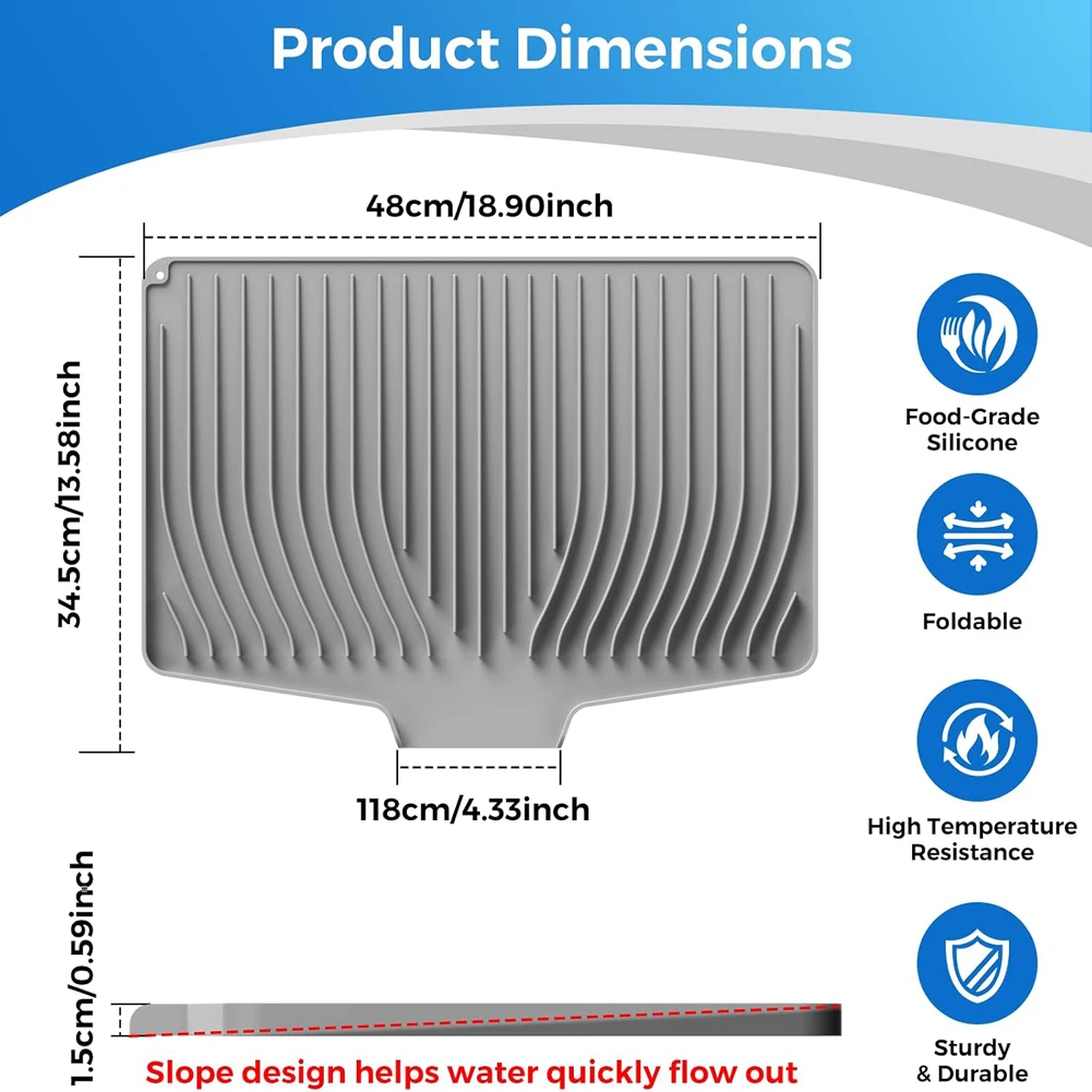 Anti Slip Kitchen Silicone Drain Pad, Heat-Resistant Kitchen Counter Pad For Sinks, Silicone Tableware Drying Pad, Dish Rack