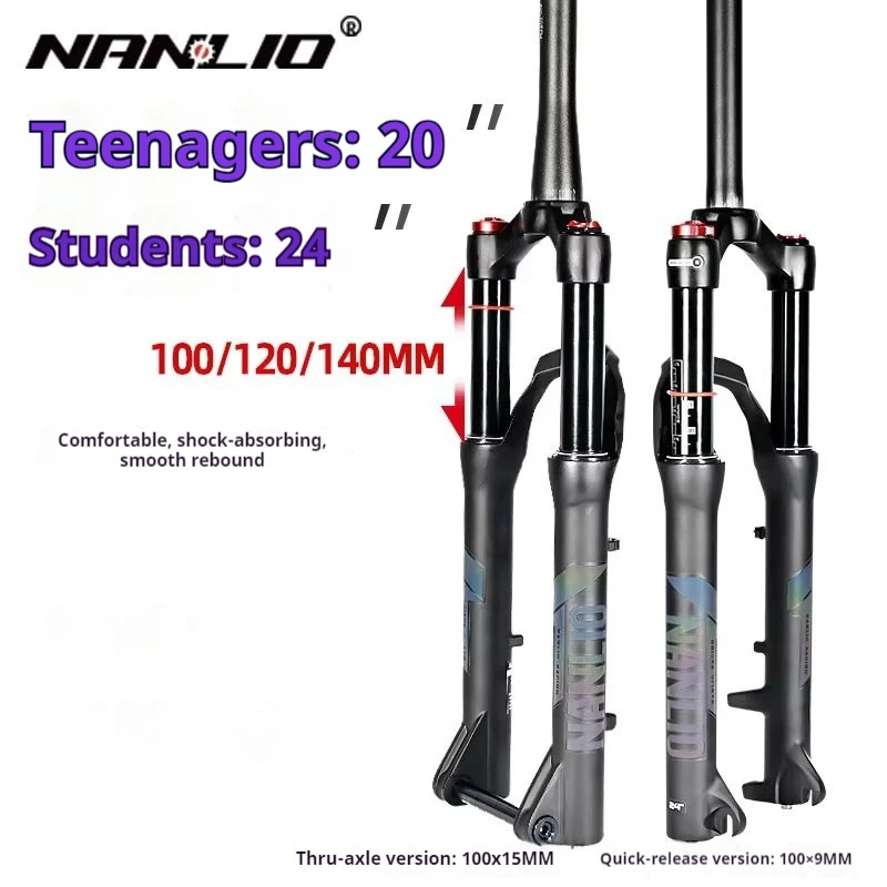 

Nanlio Mountain Bike Suspension Fork 20 24 Inch 100 120 140mm Shock Absorption Thru Axle Quick Release Bicycle Accessory