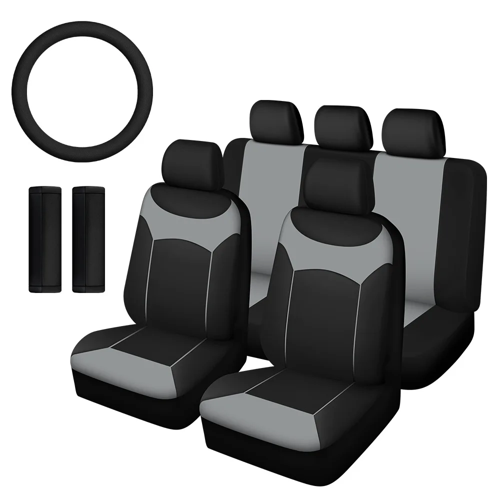 

All Season Universal Car Seat Cover Set with Shoulder Protection and Steering Wheel Cover Fit for Most Cars Truck Sedan SUV
