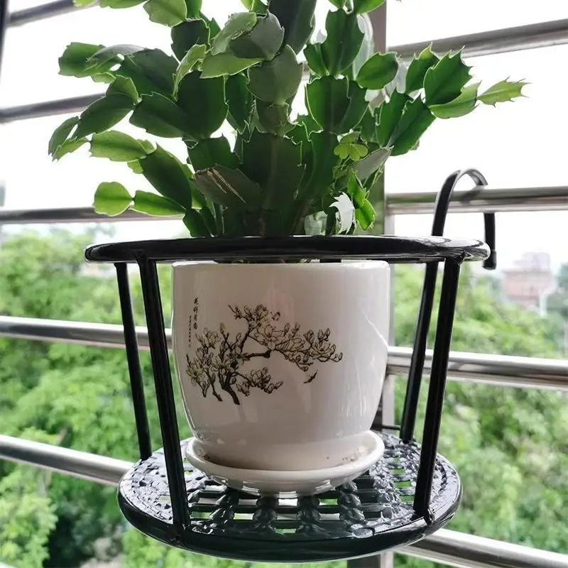 Scratch Resistant Iron Hanging Flower Rack Balcony Railing Plant Pot Holder for Indoor Outdoor Patio Storage Decor