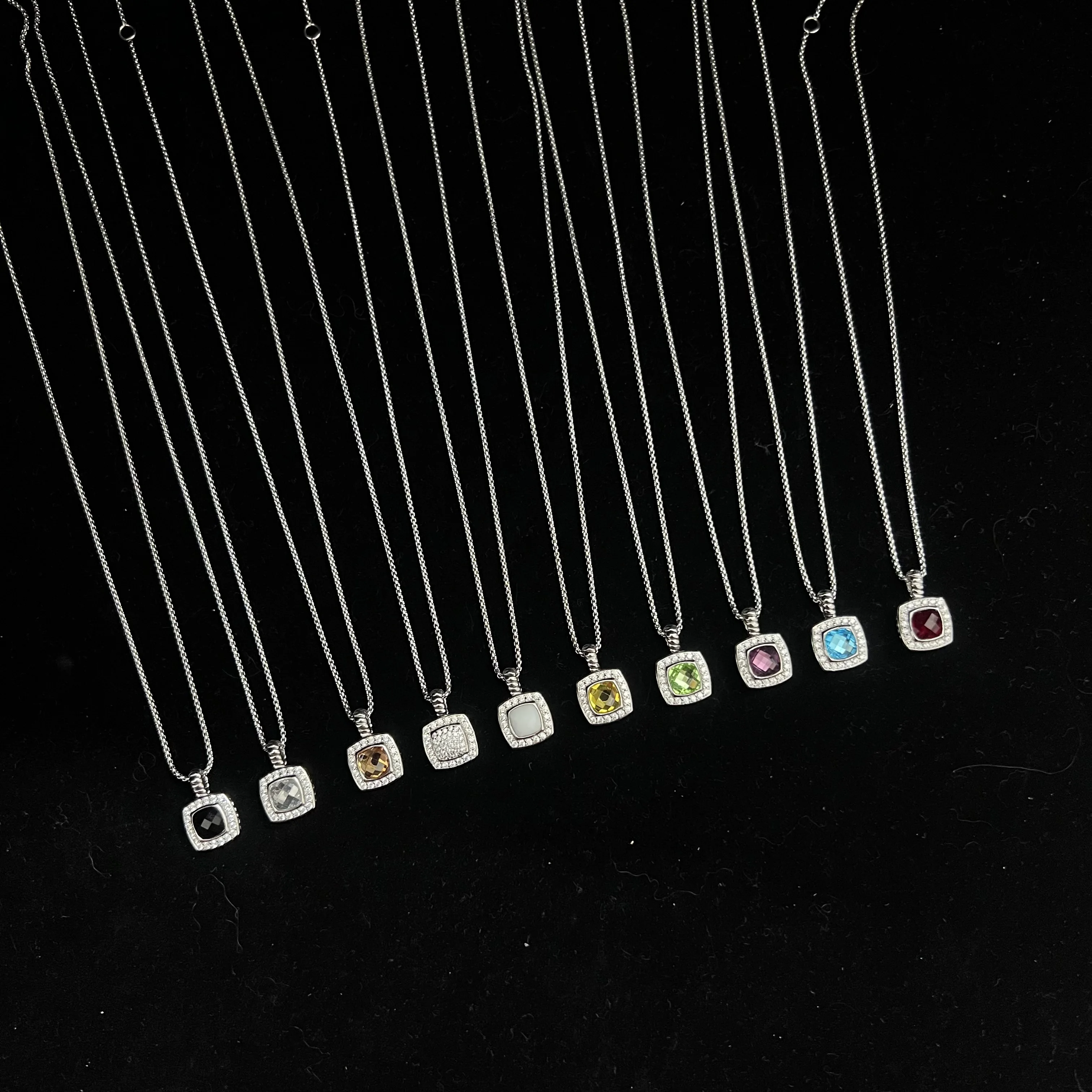 

S925 Sterling Silver 2025 New 7mm Square Diamond Crystal Gemstone Necklace Unisex, Fashionable, Trendy, Retro, Luxurious Jewelry