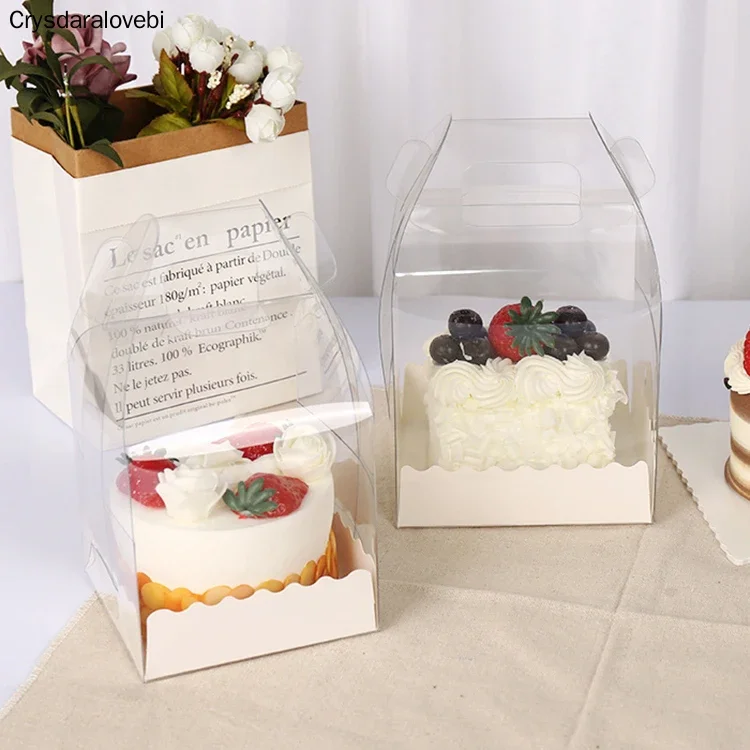 

10pcs Heightened Portable Transparent Birthday Cake Box Bread Dessert Baking Packaging Birthday Party Wedding Supplies
