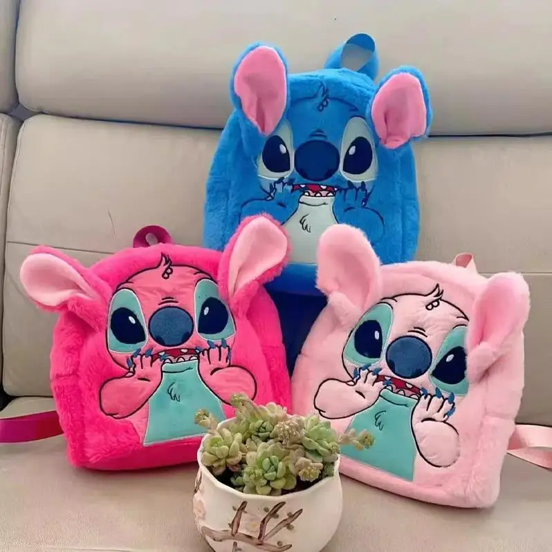 3 Colors Disney Stitch Plush Backpack Fashion 3D Schoolbag for Children Girls Cute Anime Modeling Backpack Kids Stationery Bag