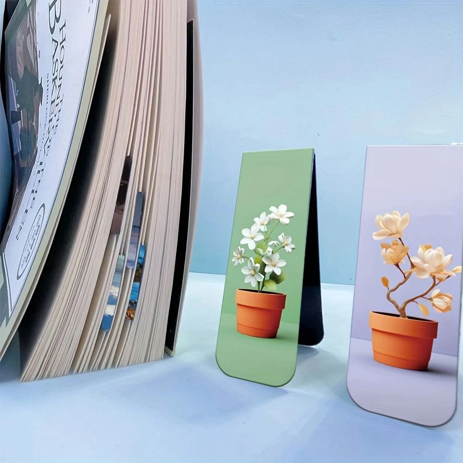 12pcs Magnetic Bookmarks, Potted Flowers Bookmarks, Floral Abstract Bookmarks, Magnetic Reading Page Markers, Abstract Book Clip