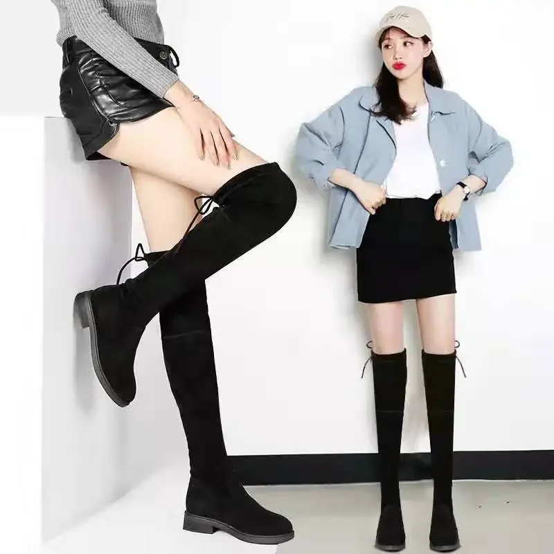 Thigh High Boots Female Winter Boots Women Over The Knee Boots Flat Stretch Sexy Fashion Shoes  Black Botas Mujer Sneakers