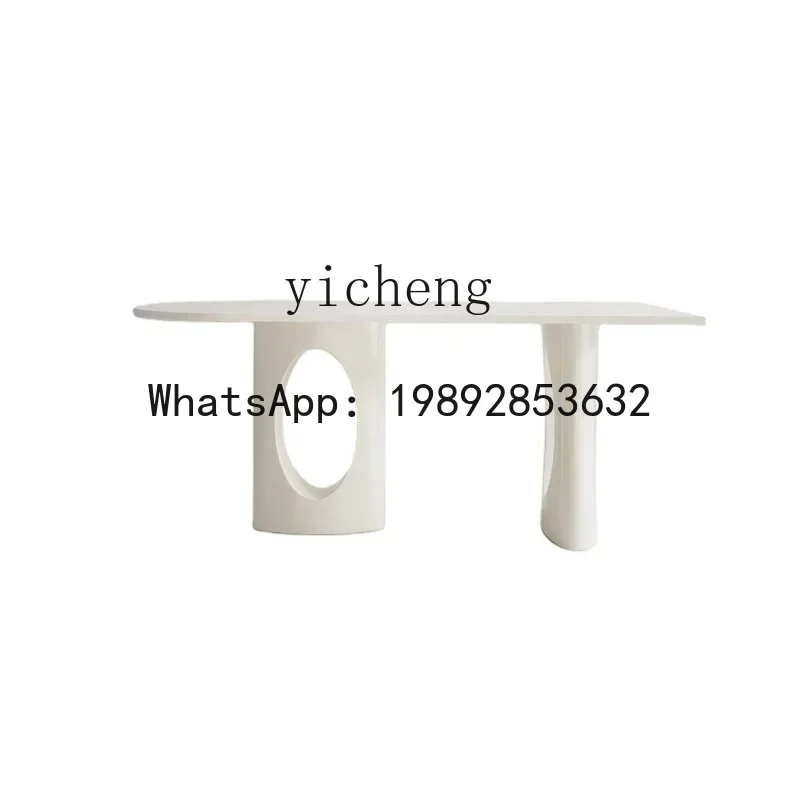 Cream Style Rectangular Stone Plate Dining Tables and Chairs Set White Dual-Use