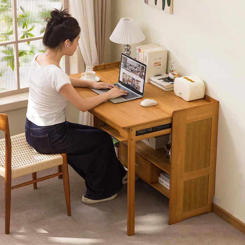 مكتب من الخشب الصلب، مكتب كتابة منزلي، طاولة قابلة للطي مع مساحة تخزين