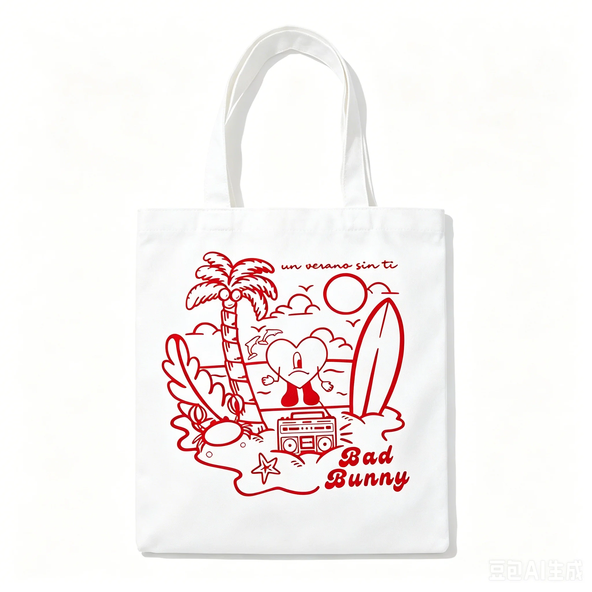 Heavy Cotton Canvas Tote Bag, Retro Summer Beach Design, Reusable Eco Shopping Bag, Casual Gift Bag