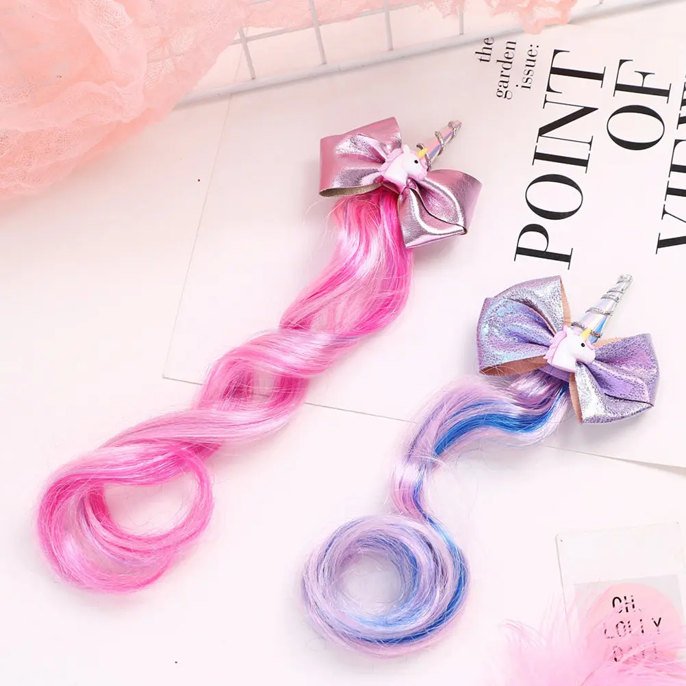 

2pcs Hair Clips Unicorn Glittering Bowknot Gradient Barrette For Braid Hairpins Party Cosplay Accessories Hair