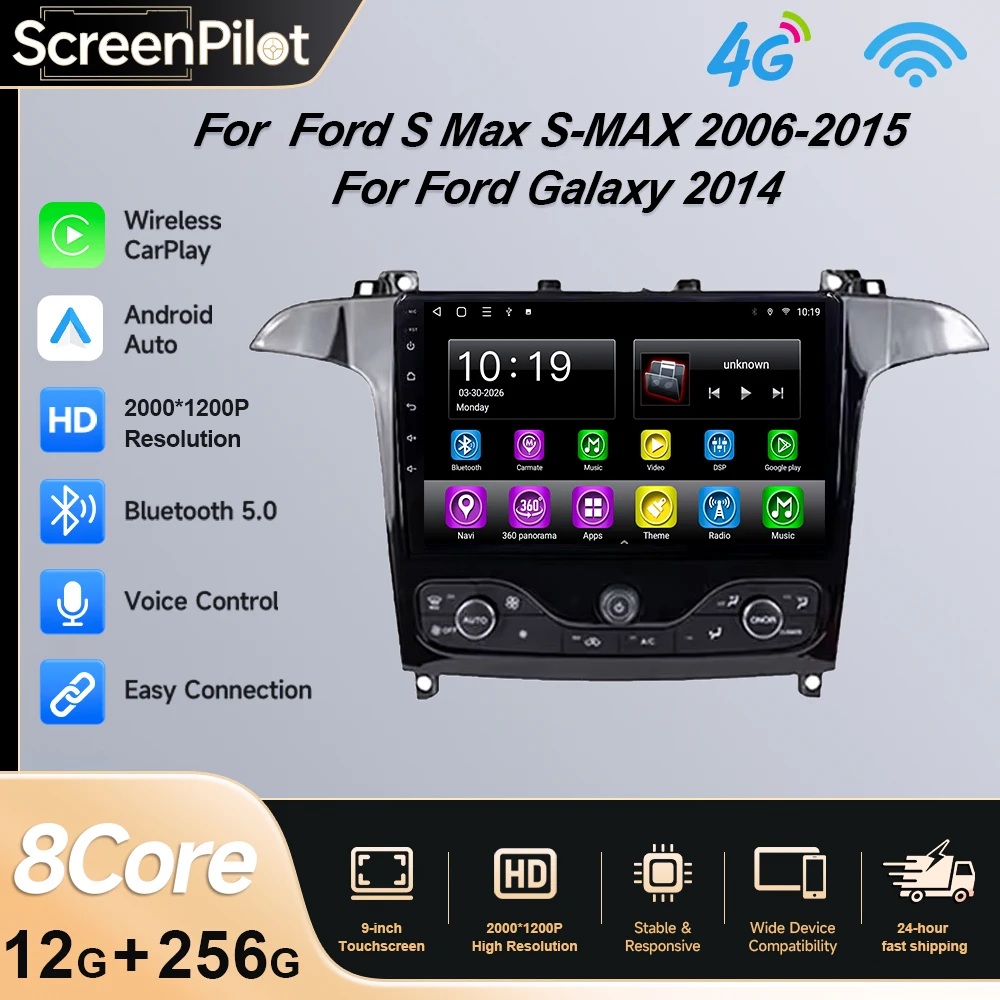 Android 16 Auto radio For Ford S Max S-MAX 2006-2015 For Ford Galaxy 2014 Carplay Multimedia Video player Navigation GPS No 2din