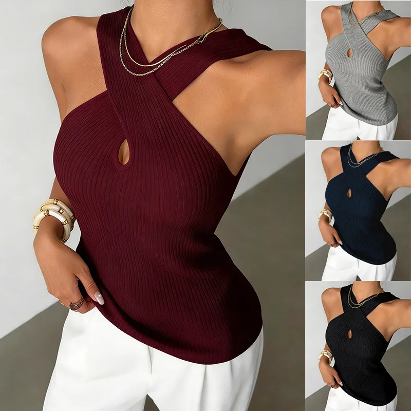 Women's Summer Spice Girls Cross Neck Pit Strip Vest Design Sense Sleeveless Women's Top