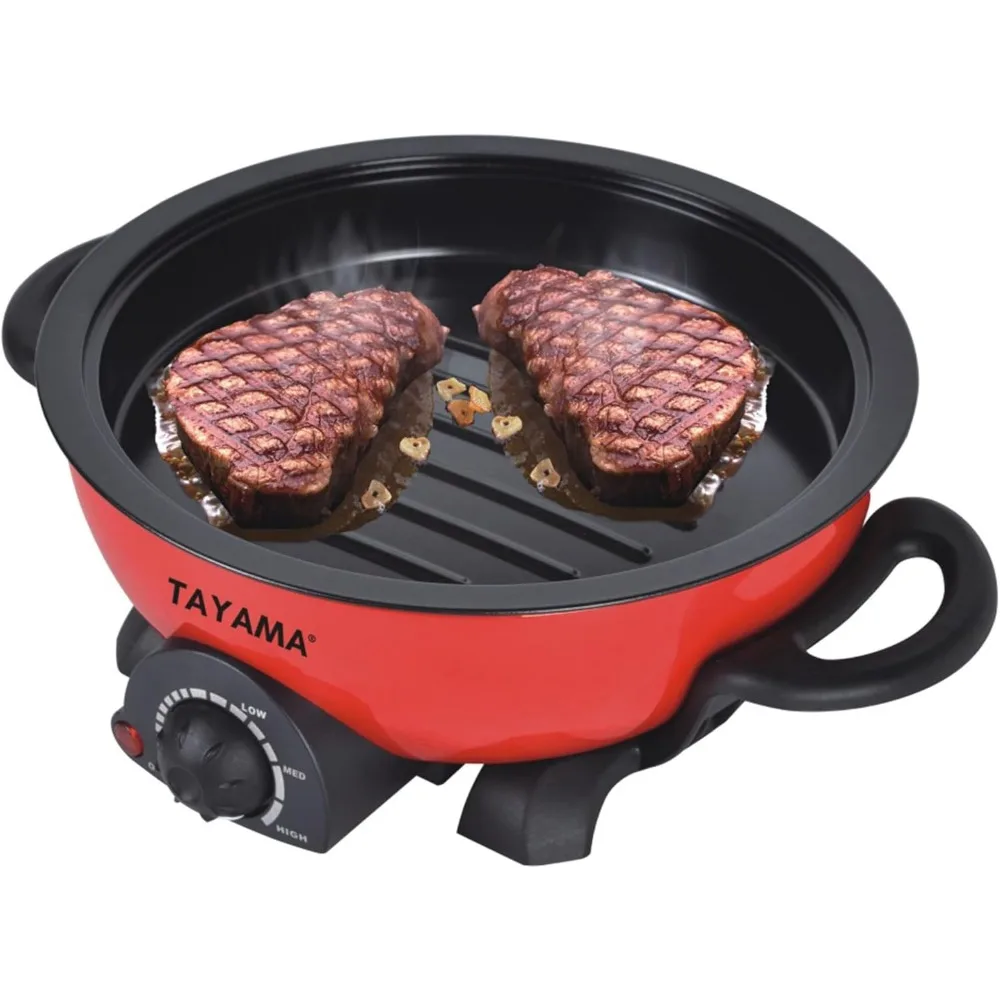 Shabu and Grill 3 Qt. Red Electric Multi-Cooker with Stainless Steel Pot, 3Qt