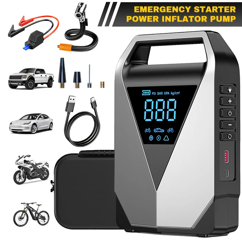 

800A Car Jump Starter All-in-one Inflatable Pump 12000mah Portable Charger Auto Starting Device Emergency Car Battery Starter