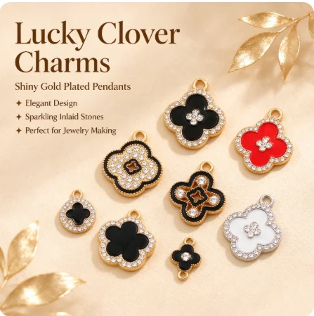 DIY Lucky Five Leaf Flower Pendant Charm Fashion Rhinestone Inlay Jewelry for Women Necklace Bracelet Accessories