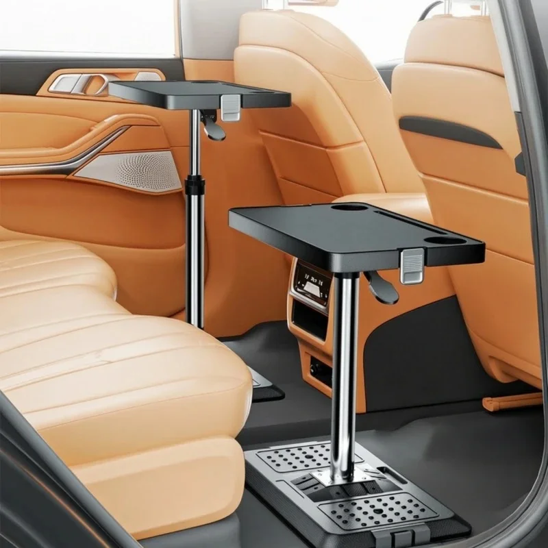 Height-Adjustable Vehicle-Mounted Folding Table with Cup Holders Portable Car Desk Toolcomplimentary Setup